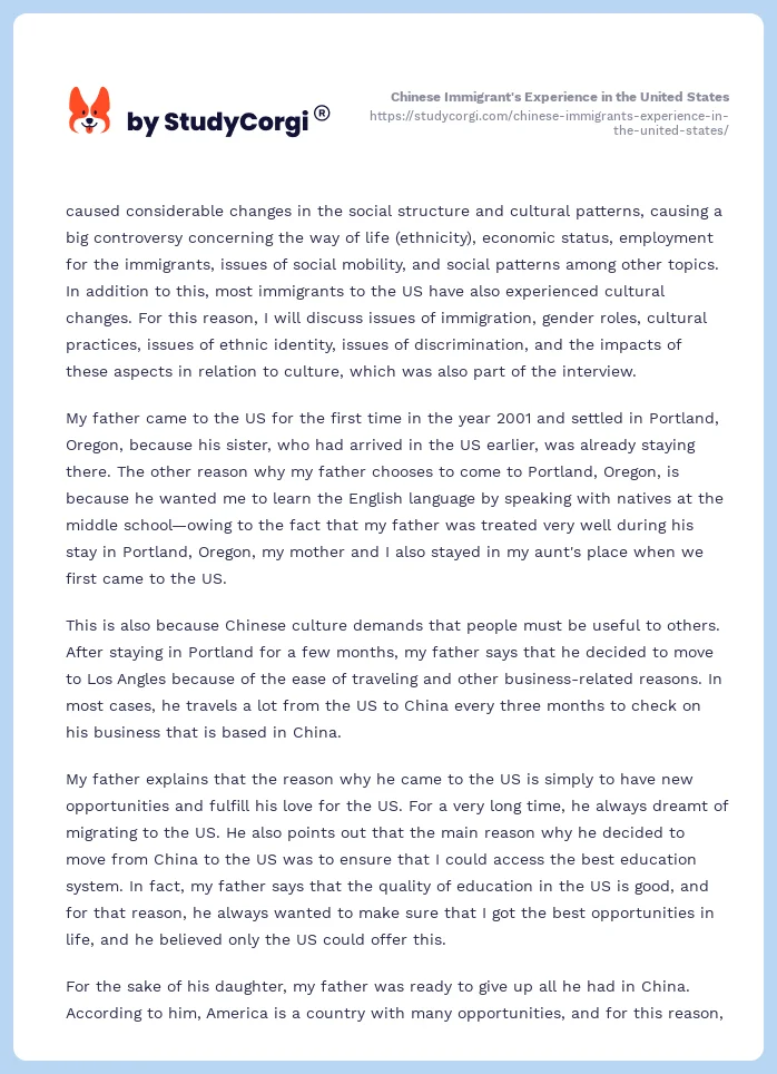 Chinese Immigrant's Experience in the United States. Page 2