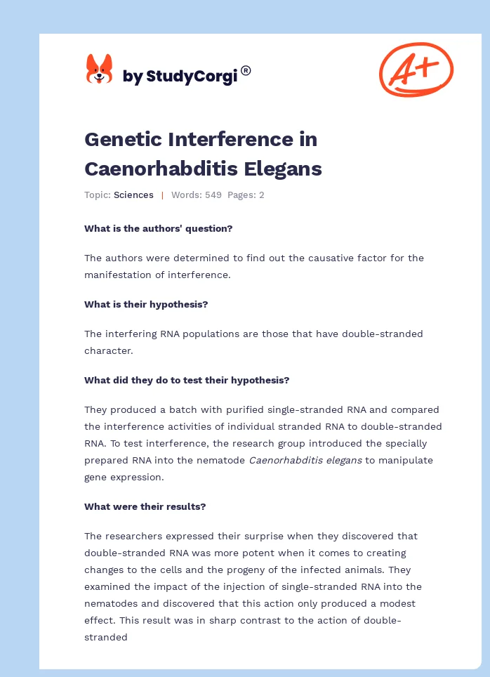 Genetic Interference in Caenorhabditis Elegans. Page 1