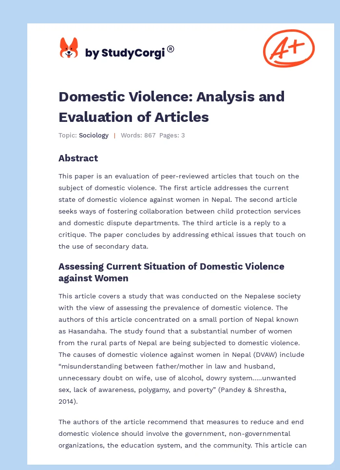 Domestic Violence: Analysis and Evaluation of Articles. Page 1