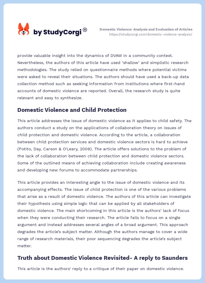 Domestic Violence: Analysis and Evaluation of Articles. Page 2