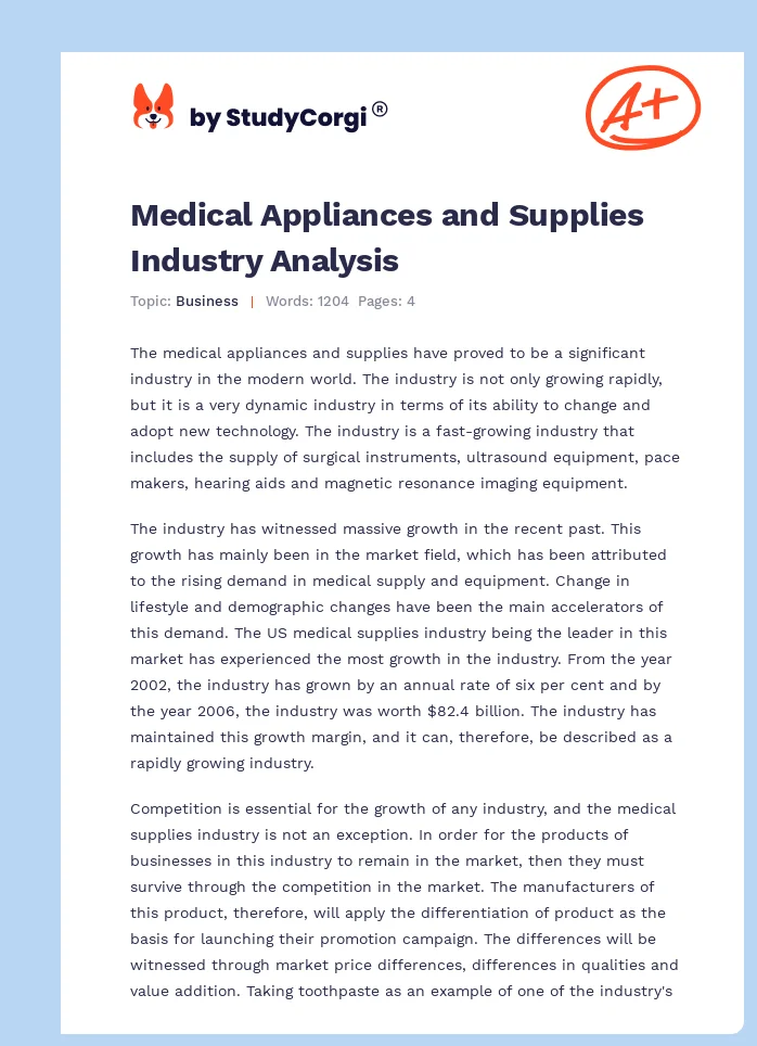 Medical Appliances and Supplies Industry Analysis. Page 1