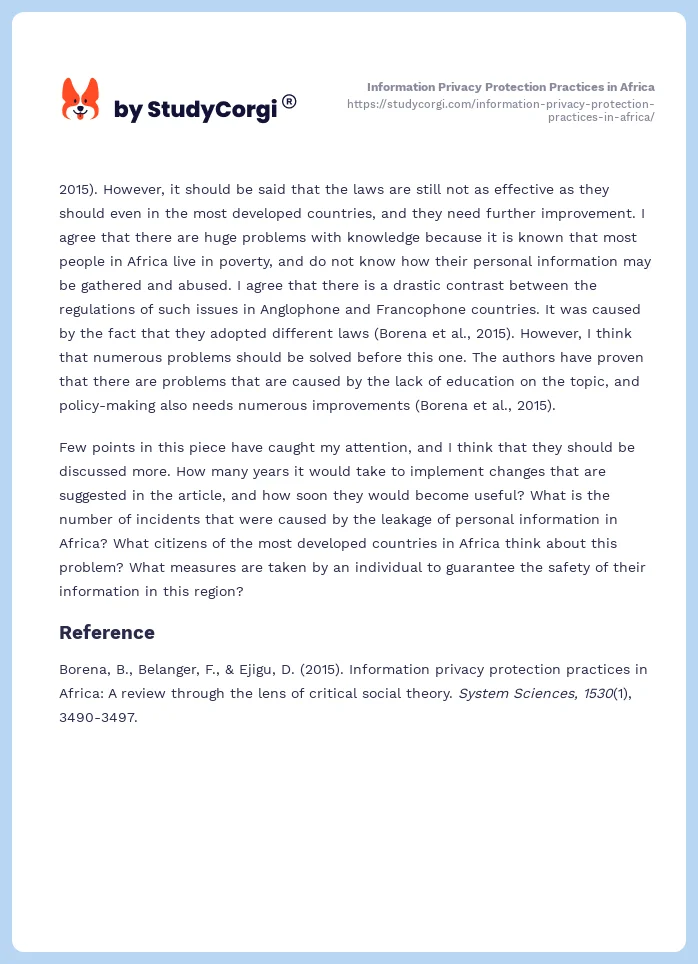 Information Privacy Protection Practices in Africa. Page 2