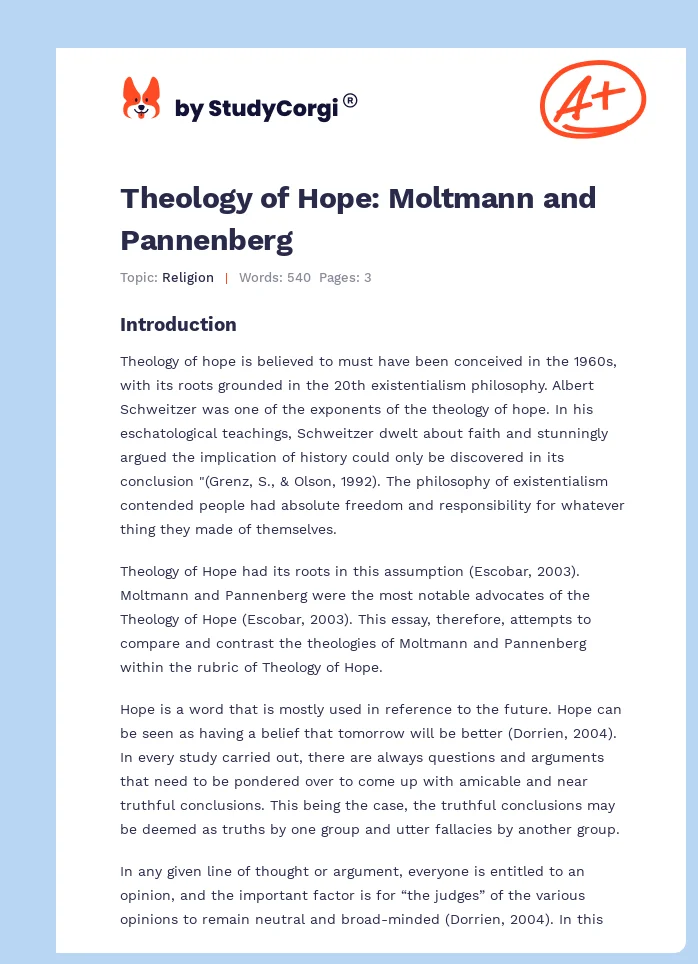 Theology of Hope: Moltmann and Pannenberg. Page 1
