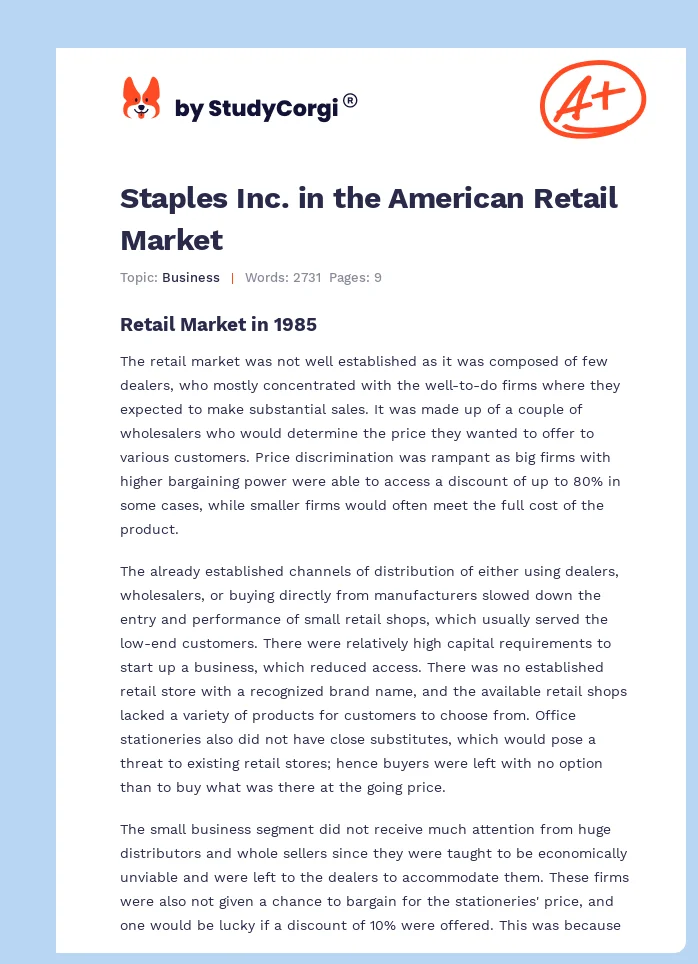 Staples Inc. in the American Retail Market. Page 1