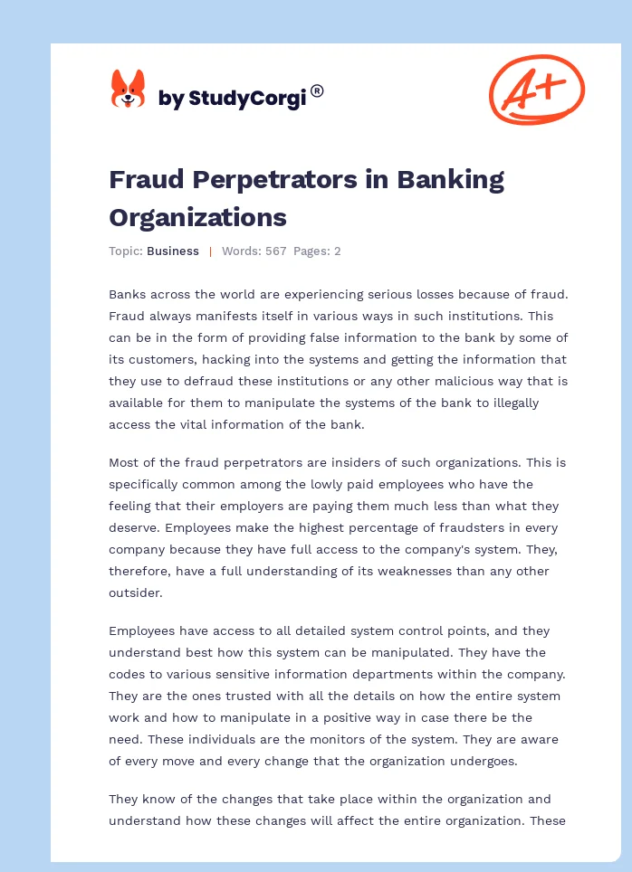 Fraud Perpetrators in Banking Organizations. Page 1