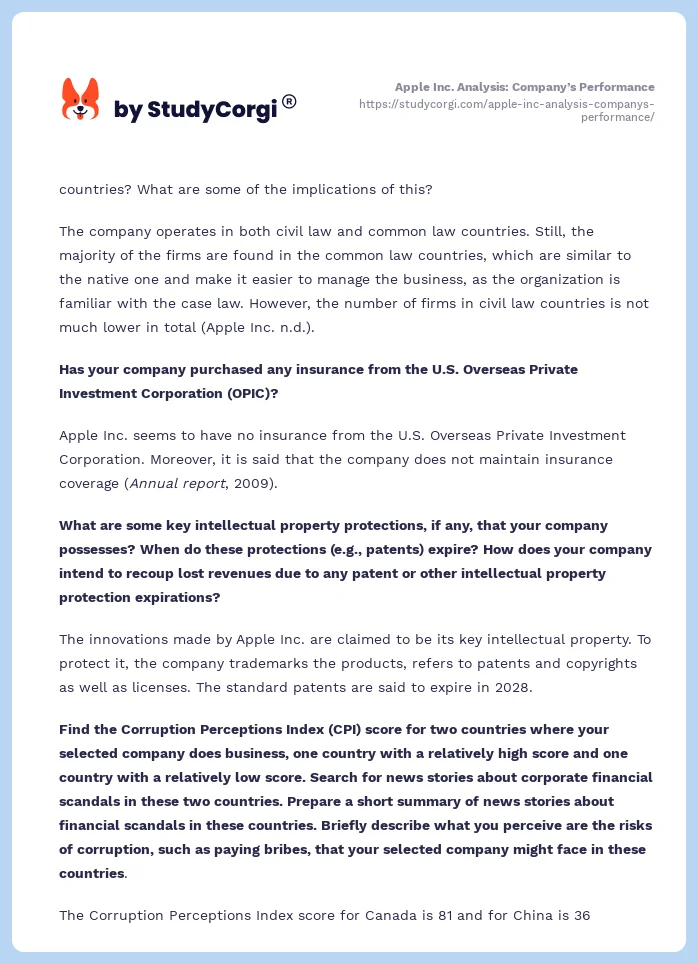 Apple Inc. Analysis: Company’s Performance. Page 2