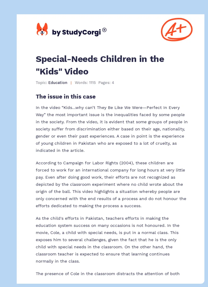Special-Needs Children in the "Kids" Video. Page 1