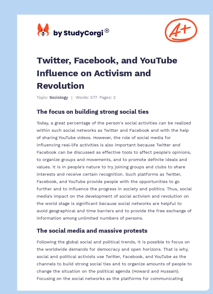 Twitter, Facebook, and YouTube Influence on Activism and Revolution. Page 1