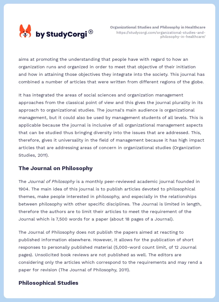 Organizational Studies and Philosophy in Healthcare. Page 2