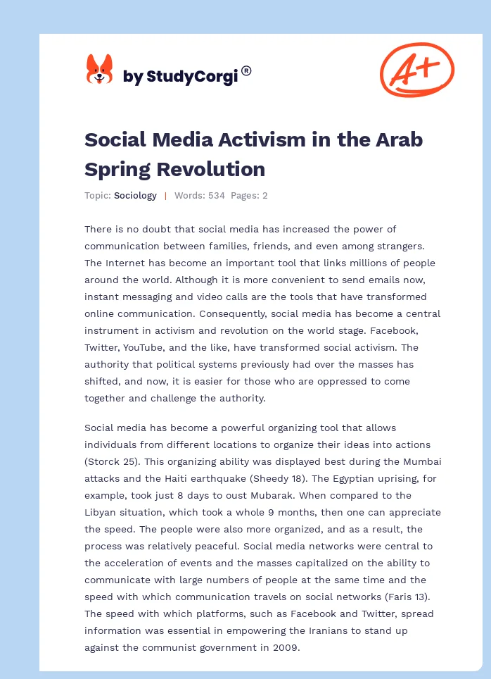 Social Media Activism in the Arab Spring Revolution. Page 1