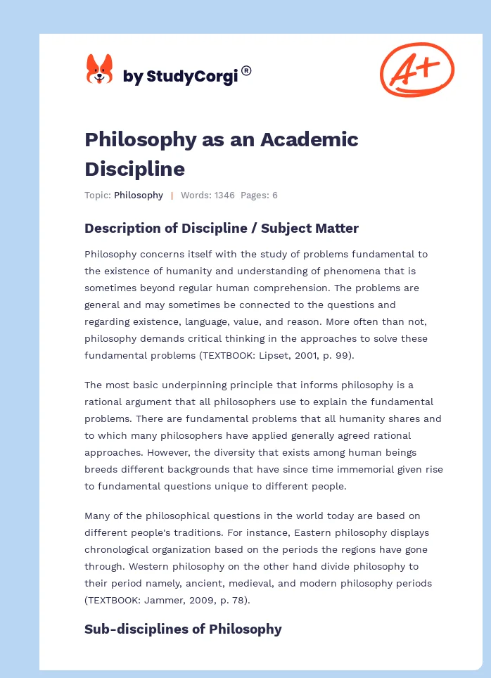 Philosophy as an Academic Discipline. Page 1