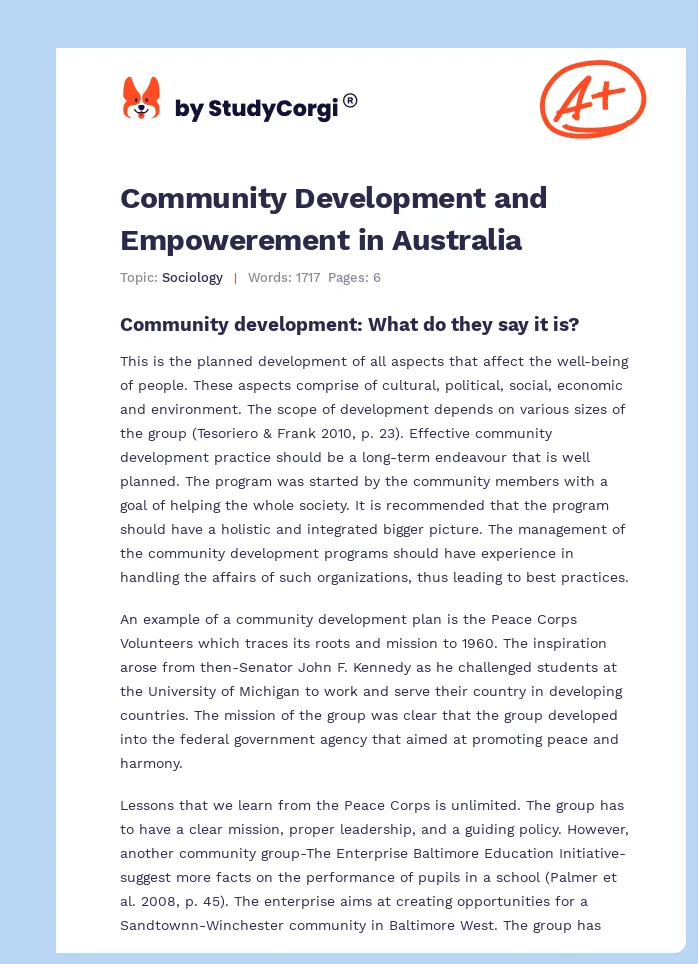 Community Development and Empowerement in Australia. Page 1