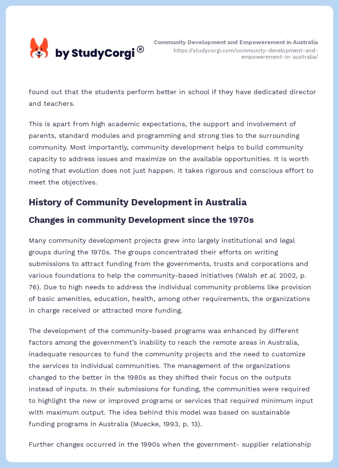 Community Development and Empowerement in Australia. Page 2