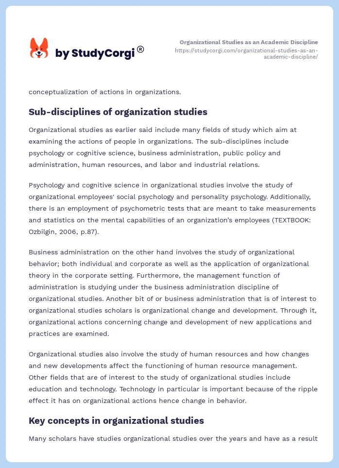 Organizational Studies as an Academic Discipline. Page 2