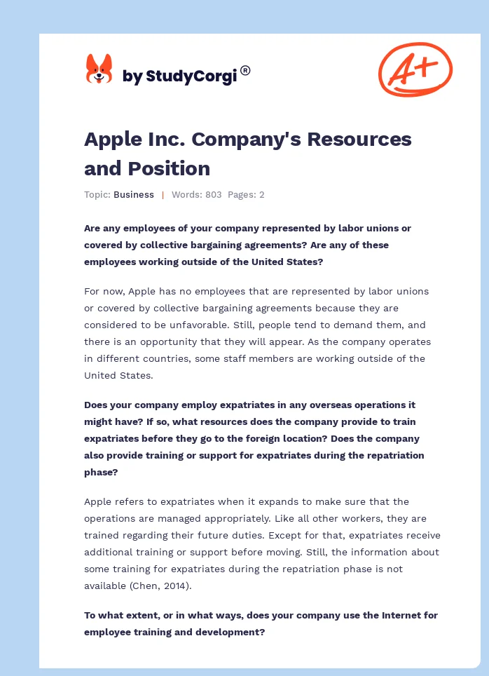 Apple Inc. Company's Resources and Position. Page 1