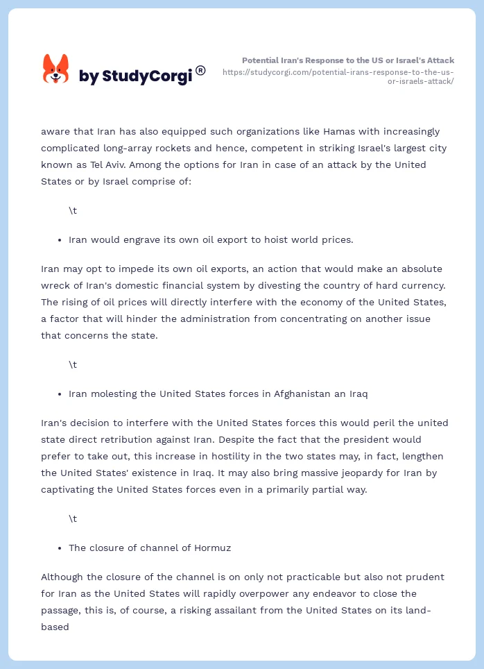 Potential Iran's Response to the US or Israel's Attack. Page 2
