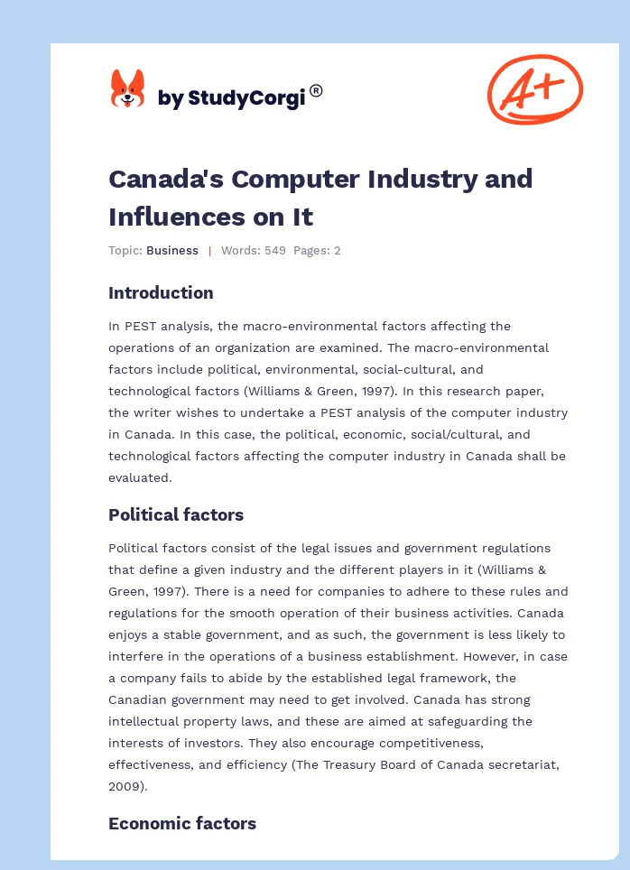 Canada's Computer Industry and Influences on It. Page 1