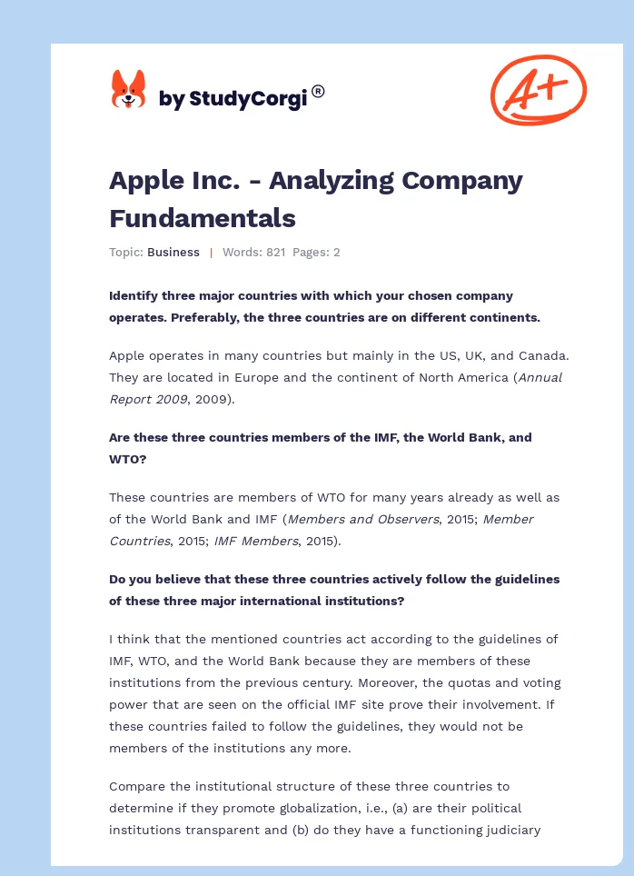 Apple Inc. - Analyzing Company Fundamentals. Page 1