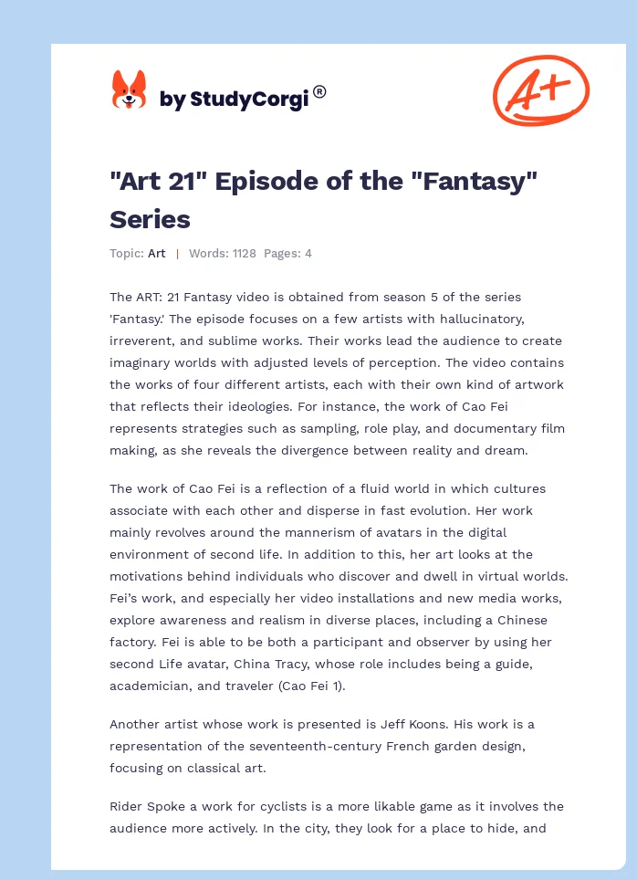 "Art 21" Episode of the "Fantasy" Series. Page 1