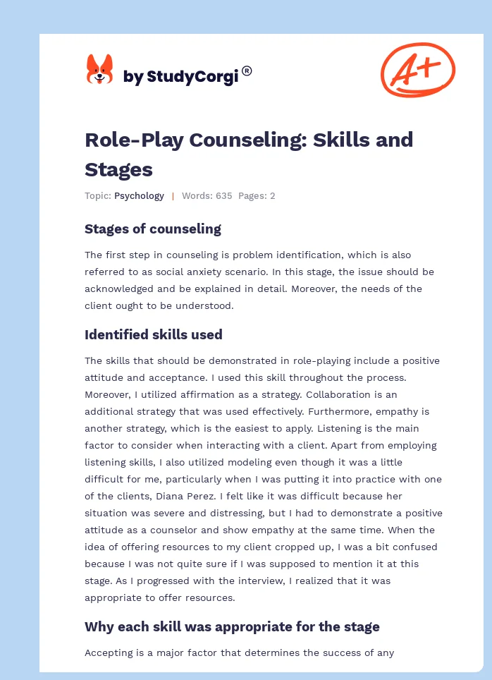 Role-Play Counseling: Skills and Stages. Page 1