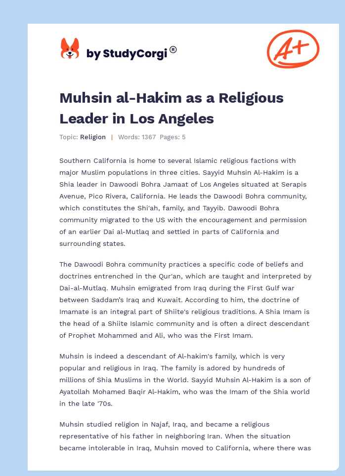 Muhsin al-Hakim as a Religious Leader in Los Angeles. Page 1