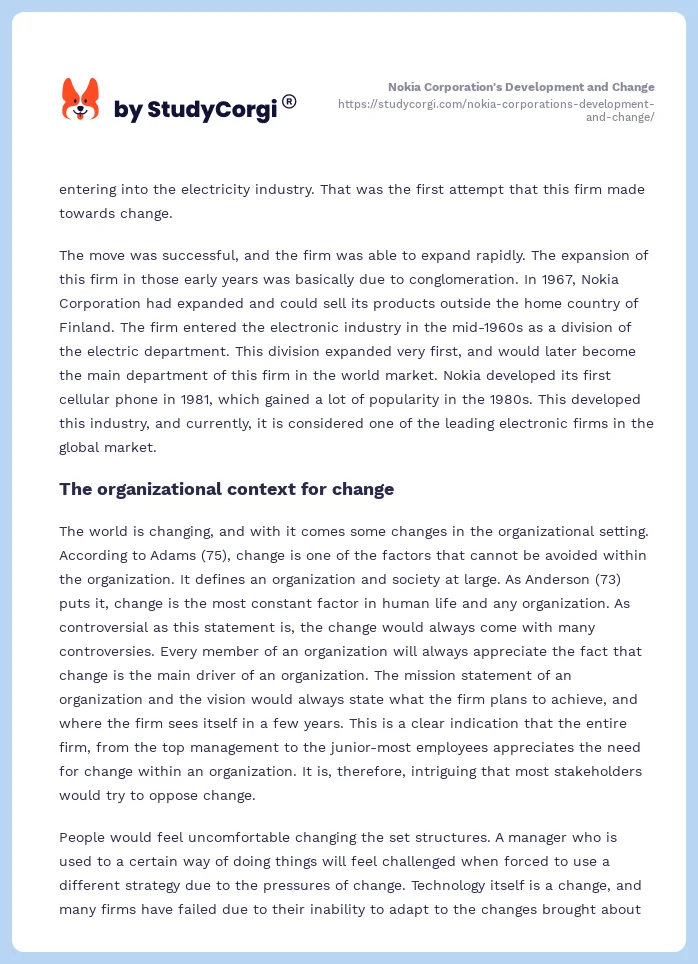 Nokia Corporation's Development and Change. Page 2