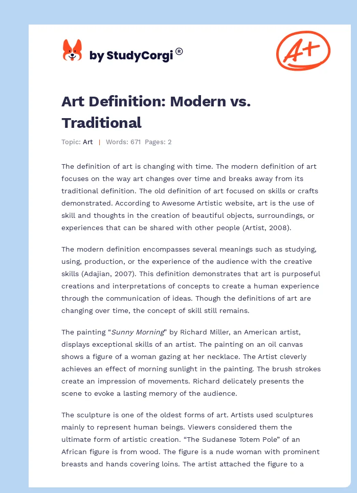 Art Definition: Modern vs. Traditional. Page 1