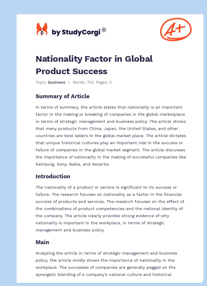 Nationality Factor in Global Product Success. Page 1