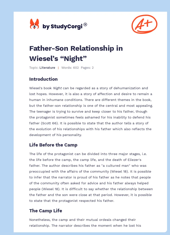 Father-Son Relationship in Wiesel’s “Night”. Page 1
