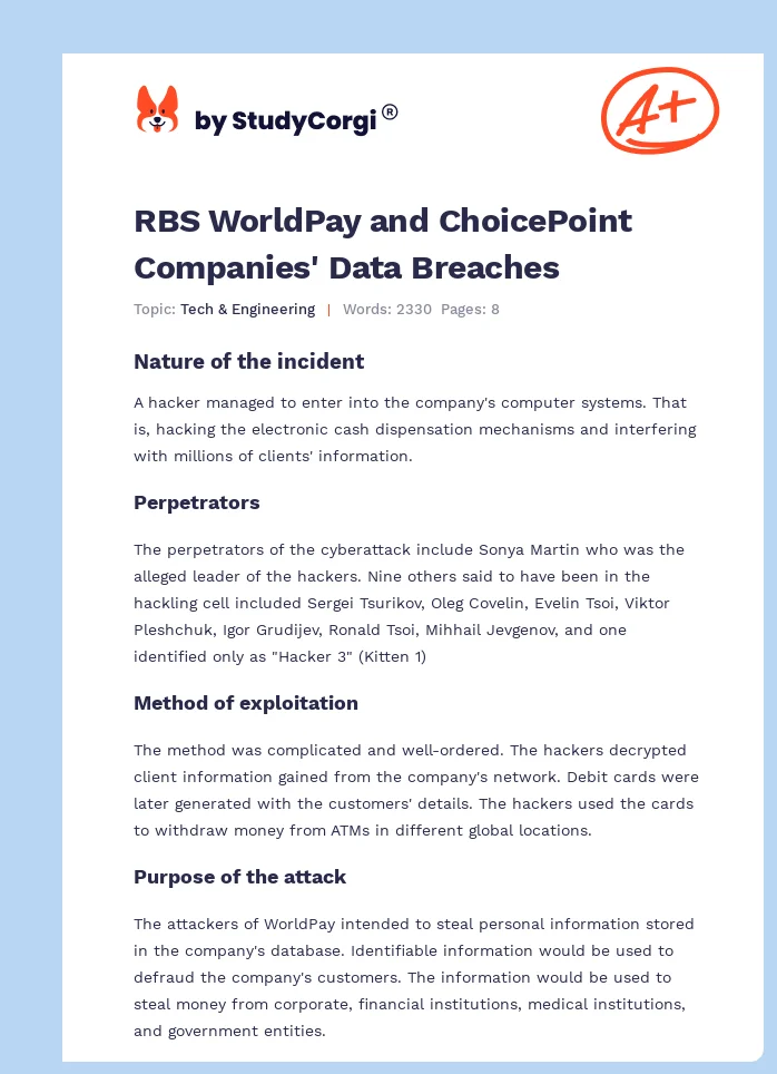 RBS WorldPay and ChoicePoint Companies' Data Breaches. Page 1