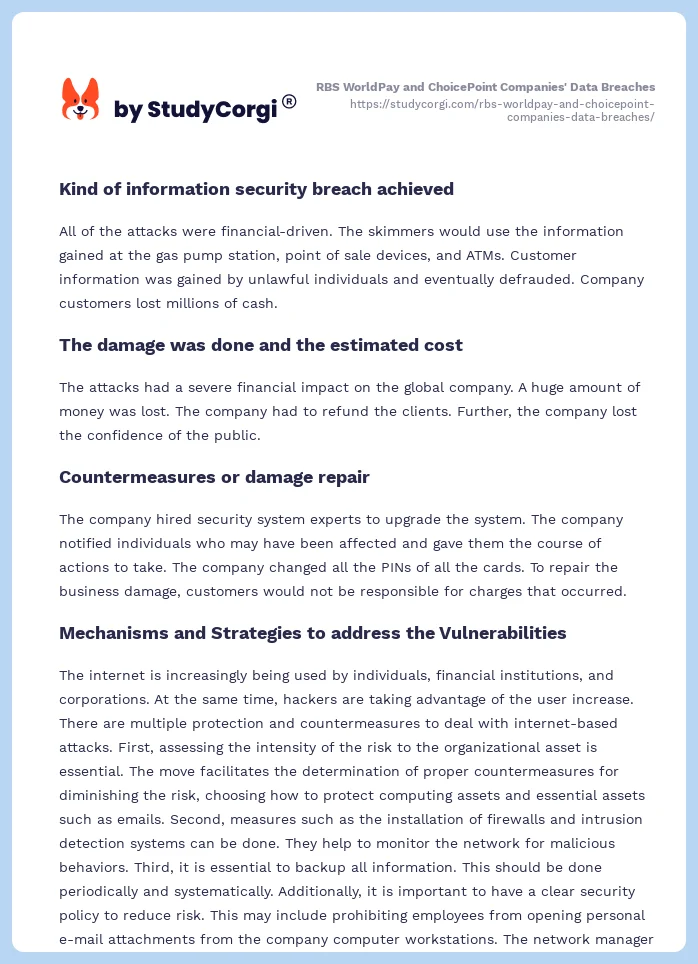 RBS WorldPay and ChoicePoint Companies' Data Breaches. Page 2