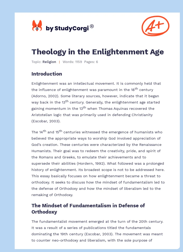 Theology in the Enlightenment Age. Page 1