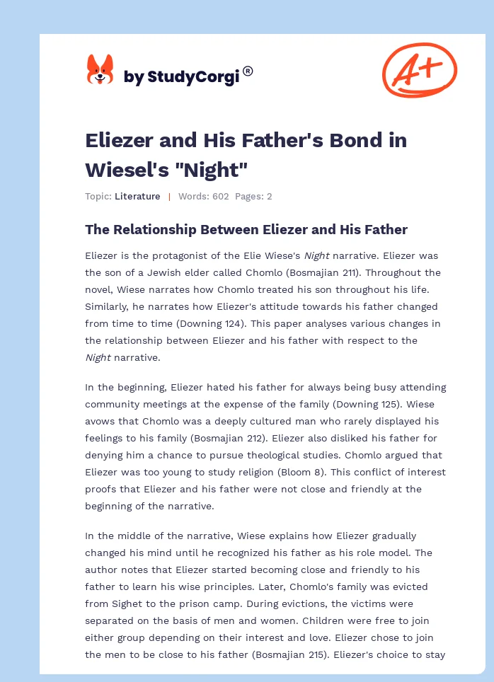 Eliezer and His Father's Bond in Wiesel's "Night". Page 1