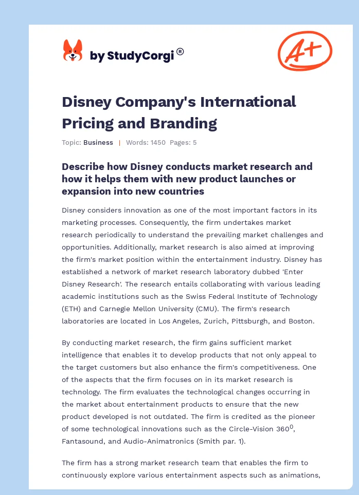 Disney Company's International Pricing and Branding. Page 1
