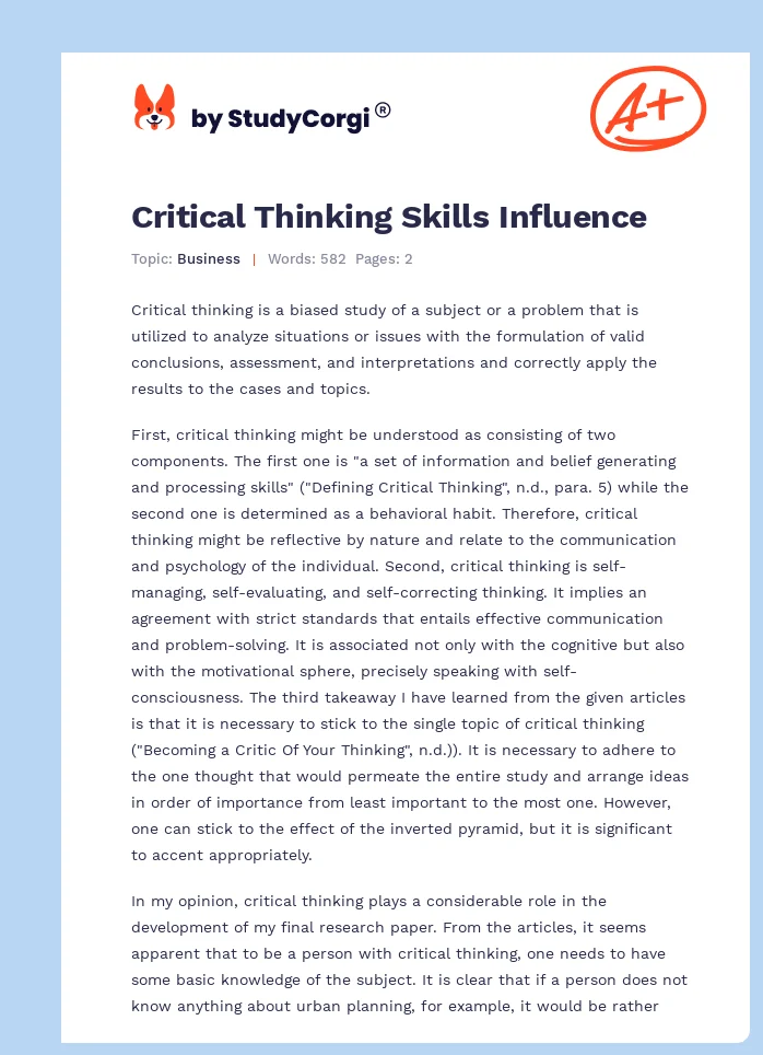 Critical Thinking Skills Influence. Page 1