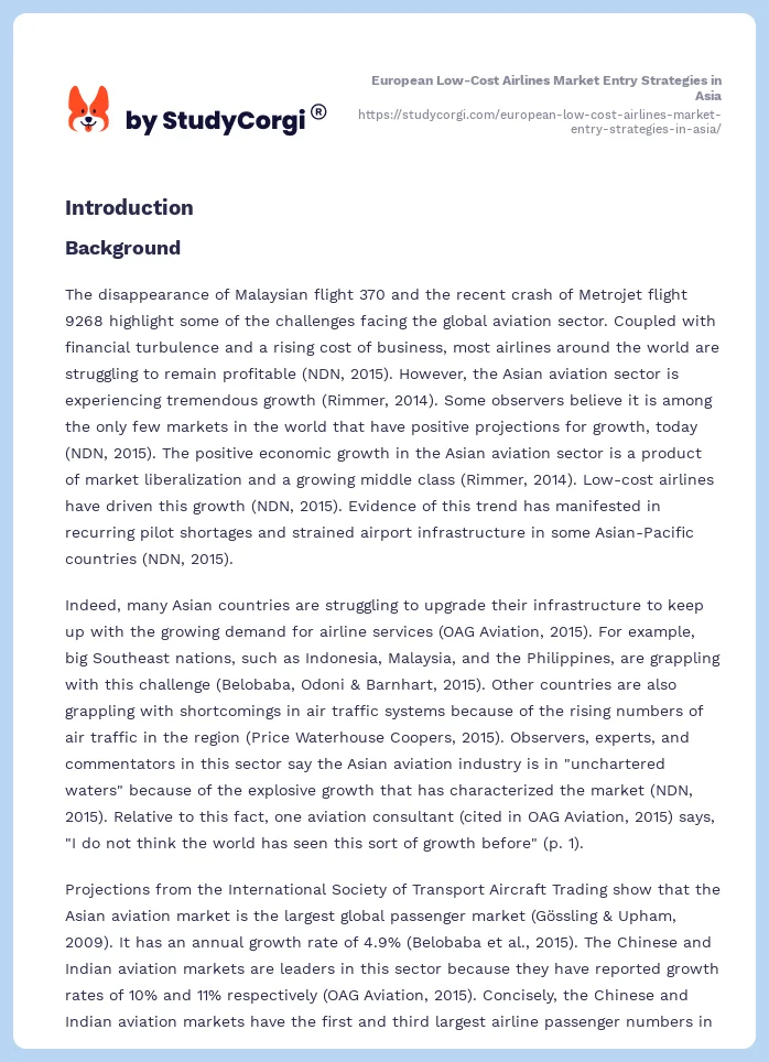 European Low-Cost Airlines Market Entry Strategies in Asia. Page 2