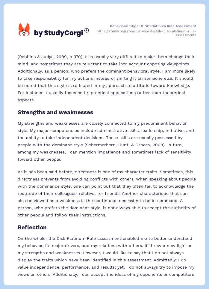 Behavioral Style: DISC Platinum Rule Assessment. Page 2
