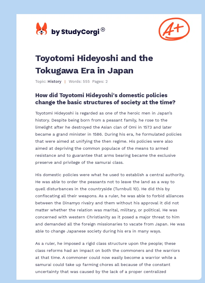 Toyotomi Hideyoshi and the Tokugawa Era in Japan. Page 1