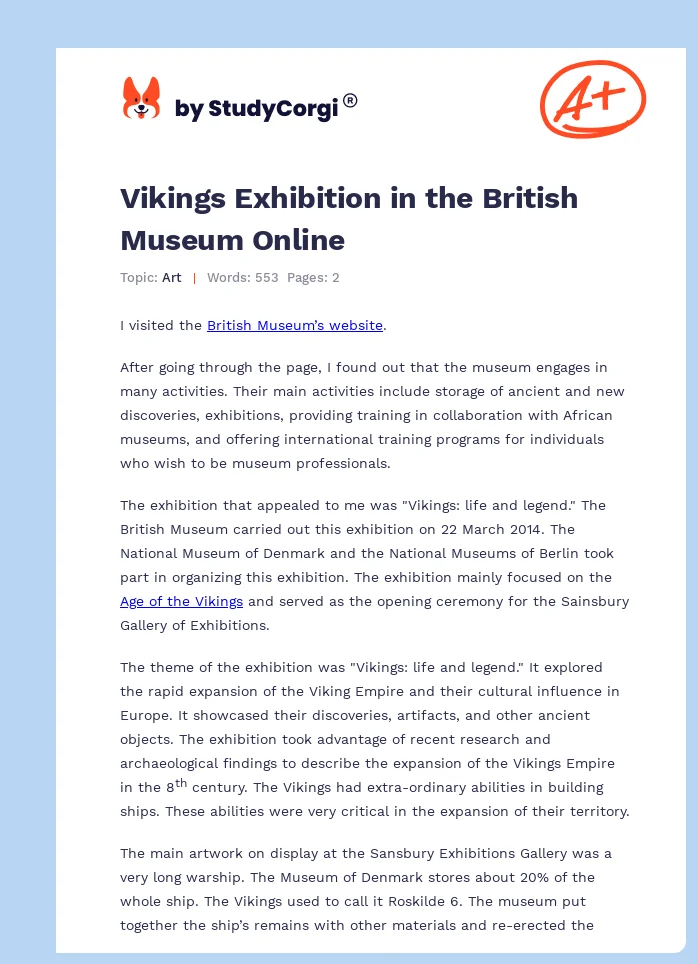 Vikings Exhibition in the British Museum Online. Page 1