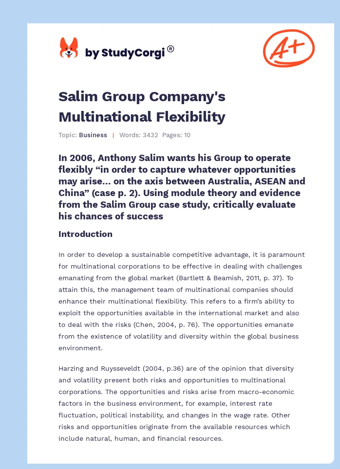 Salim Group Company's Multinational Flexibility. Page 1