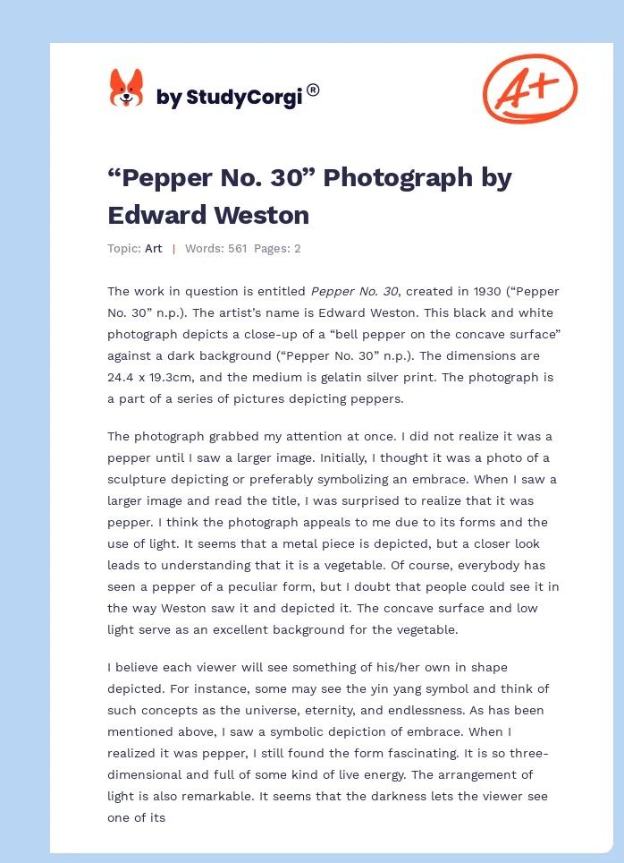 “Pepper No. 30” Photograph by Edward Weston. Page 1