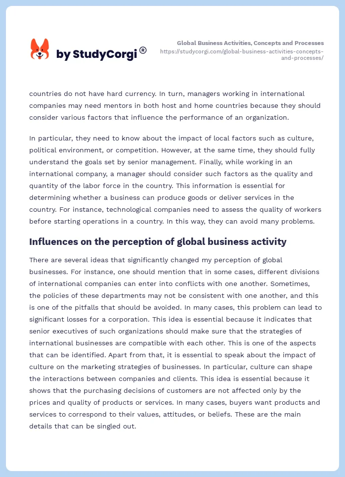 Global Business Activities, Concepts and Processes. Page 2