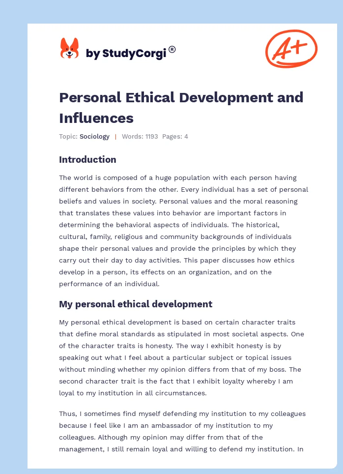 Personal Ethical Development and Influences. Page 1
