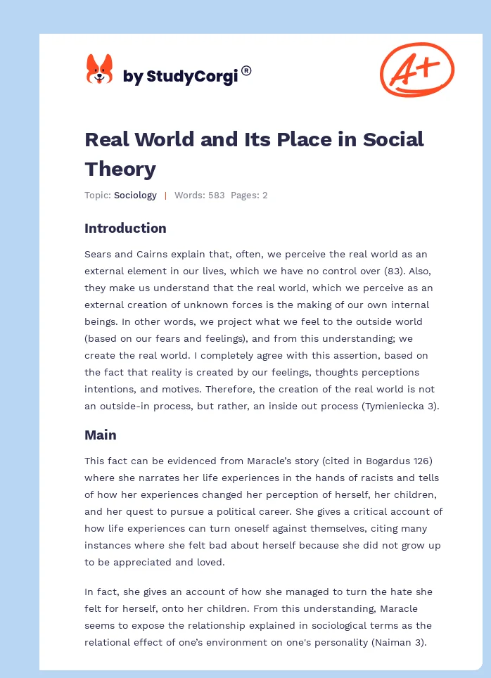 Real World and Its Place in Social Theory. Page 1