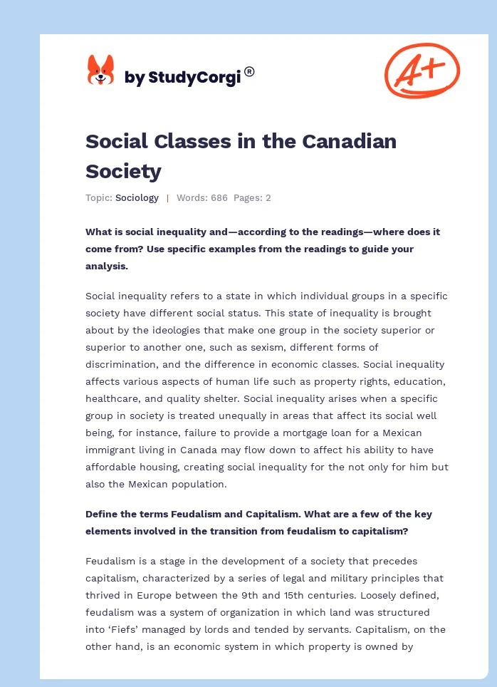 Social Classes in the Canadian Society. Page 1