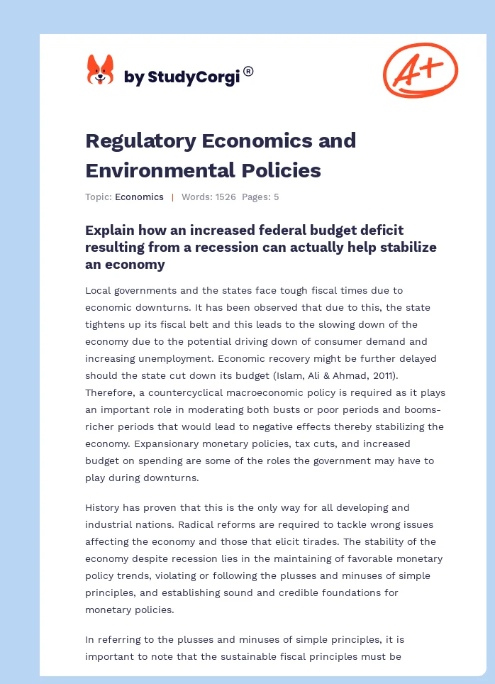 Regulatory Economics and Environmental Policies. Page 1