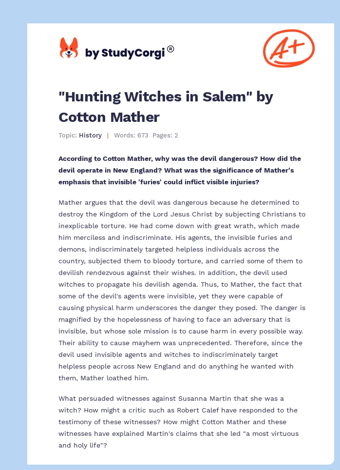 "Hunting Witches in Salem" by Cotton Mather. Page 1