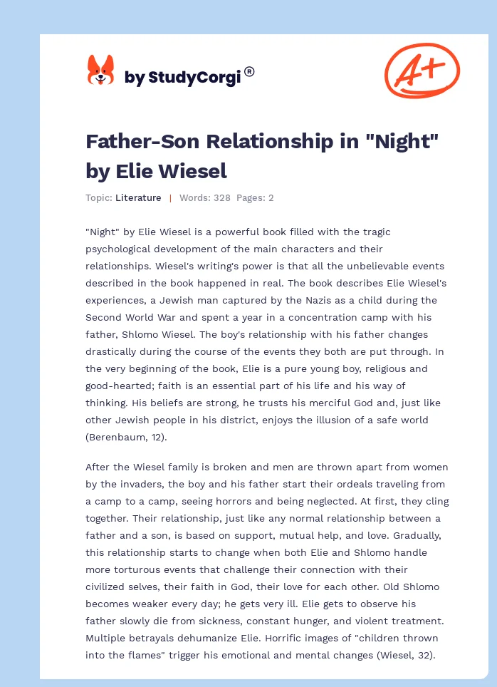 Father-Son Relationship in "Night" by Elie Wiesel. Page 1