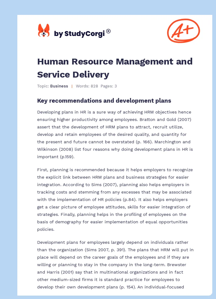 Human Resource Management and Service Delivery. Page 1