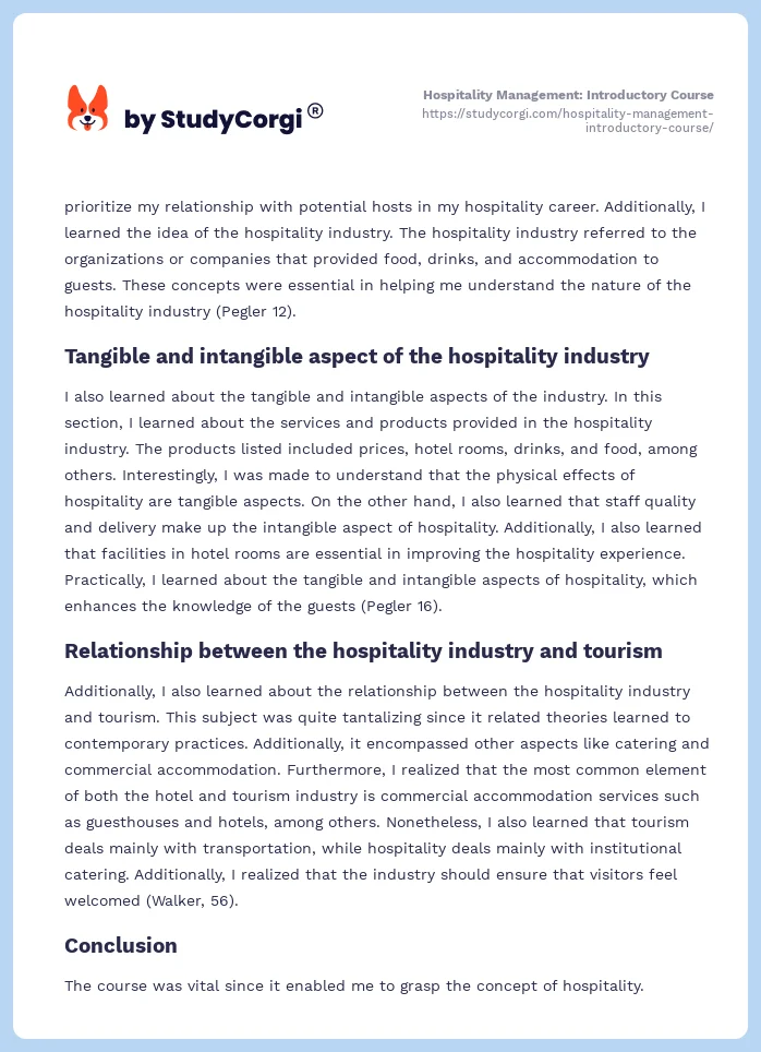 Hospitality Management: Introductory Course. Page 2